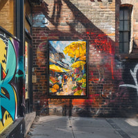 Vibrant Urban Marketplace Scene Impressionistic Art Poster