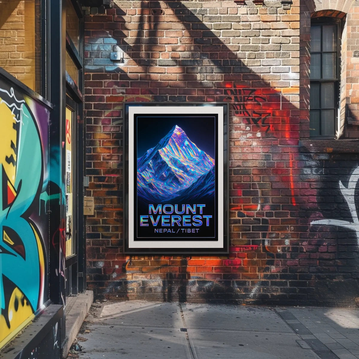 Mount Everest Neon Mountains Surreal Vaporwave Travel Art Adventure Lovers Poster