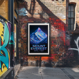 Mount Everest Neon Mountains Surreal Vaporwave Travel Art Adventure Lovers Poster