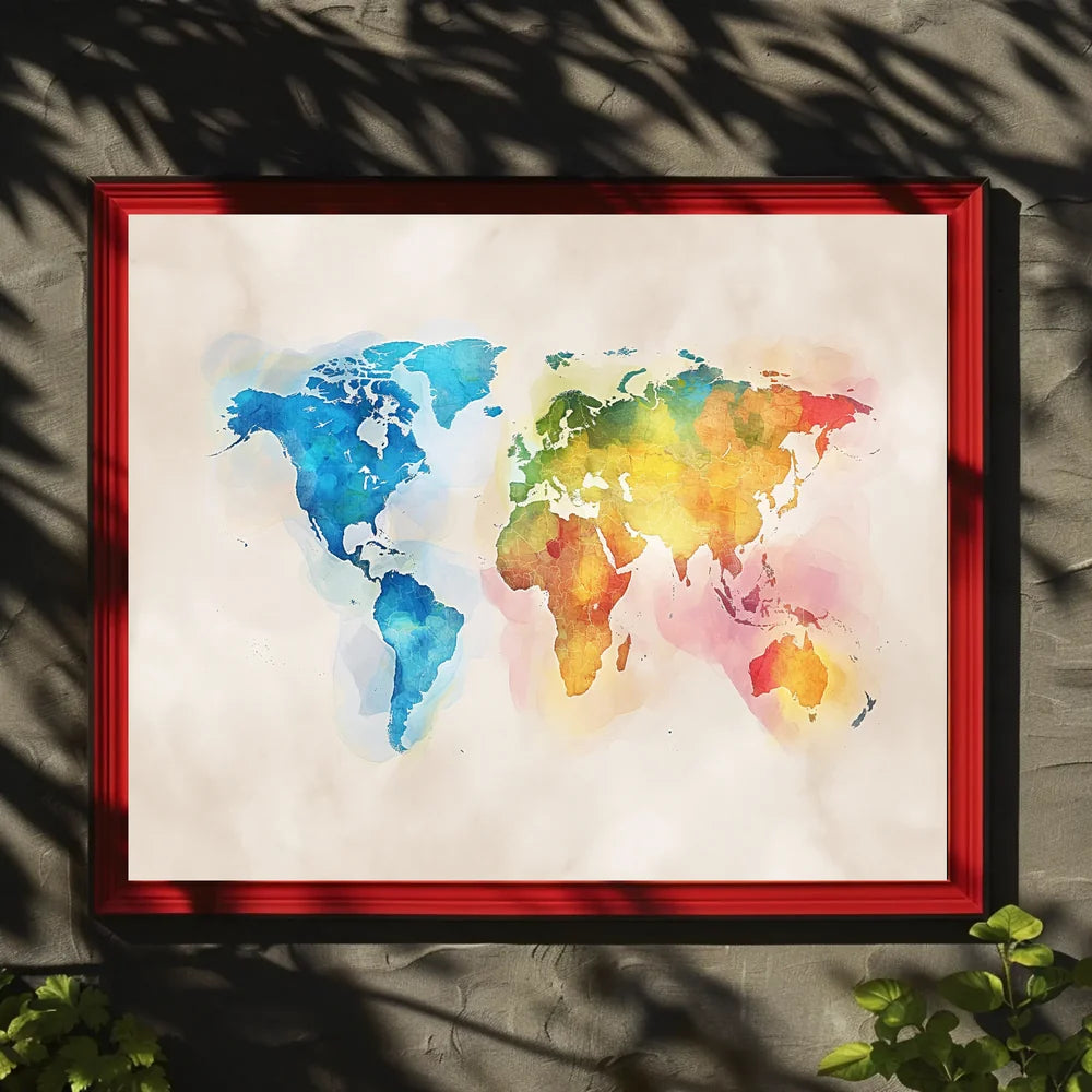 Vibrant Watercolor World Map Poster for Art Lovers