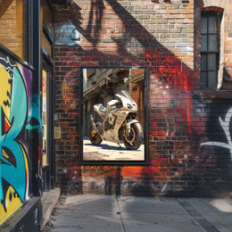 Futuristic Motorcycle In Urban Alley Poster PosterGoat