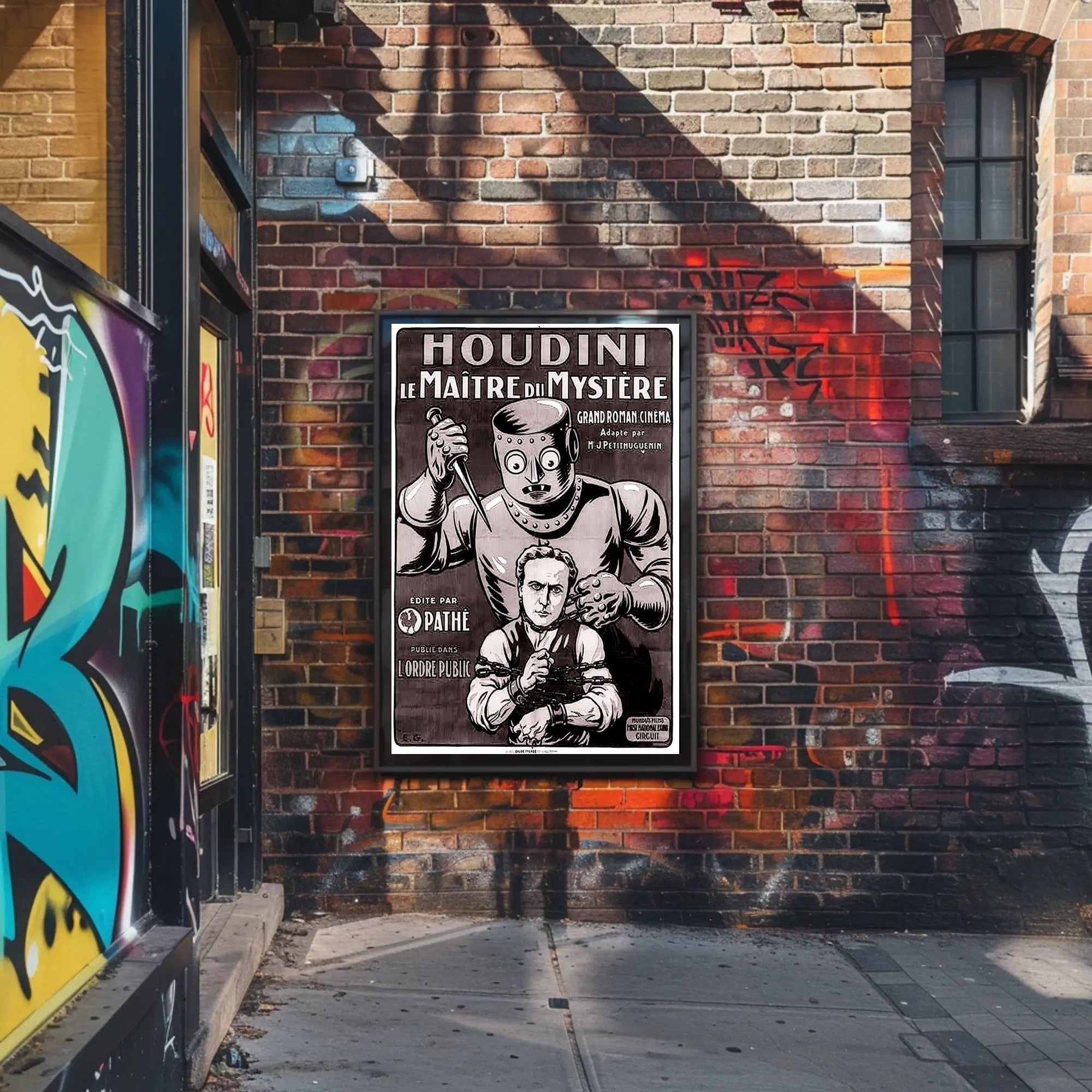 Houdini Robot Illusion: Vintage Suspense Movie Poster