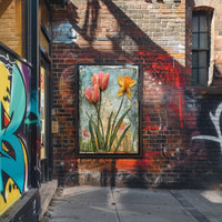 Blooming Springtime Tulips and Daffodils Abstract Artistic Poster PosterGoat