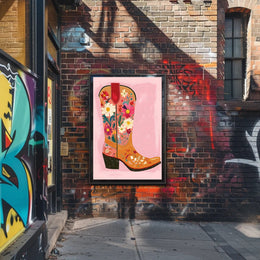 Floral Cowboy Boot Poster Whimsical Western Print