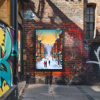 Charming Winter Street Scene in Urban Cityscape Poster