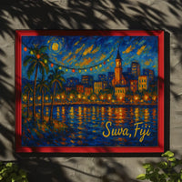 Suva Fiji Nighttime Island Cityscape Impressionism Digital Painting Wanderlust Decor Poster
