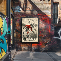 Whimsical Reindeer Skating Vintage Sports Poster