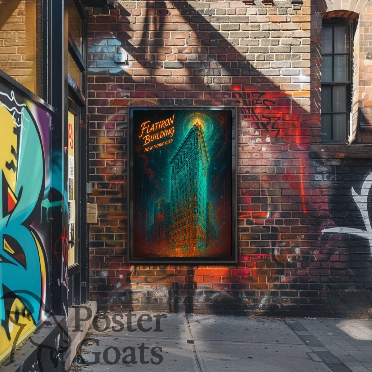 Flatiron Building New York: Surreal Neon Urban Cityscape Poster