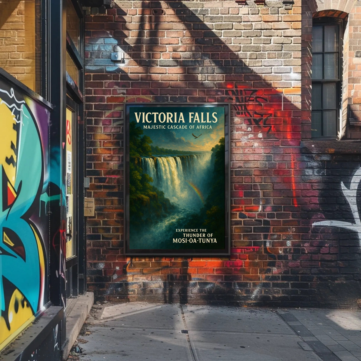 Victoria Falls Waterfall Rainbow Nature Poster