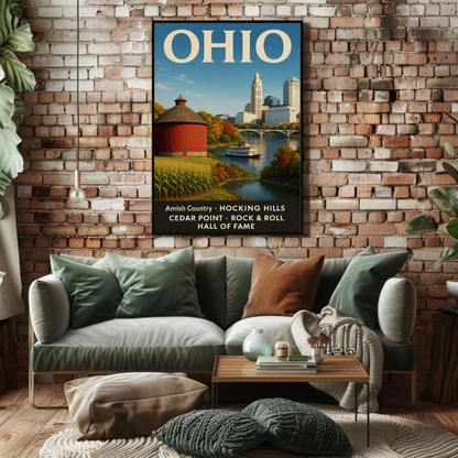 Ohio Scenic River Ferry Rural Landscape Americana Travel Poster
