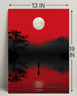 Solitary Reflection Under A Crimson Sky Poster