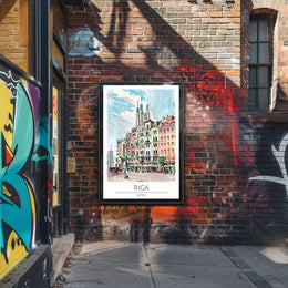 Riga Cityscape Illustration Poster PosterGoat
