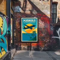 Hawaii Adventure Plane Vintage Travel Poster