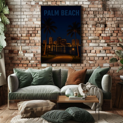 Palm Beach Florida Waterfront At Night Travel Poster