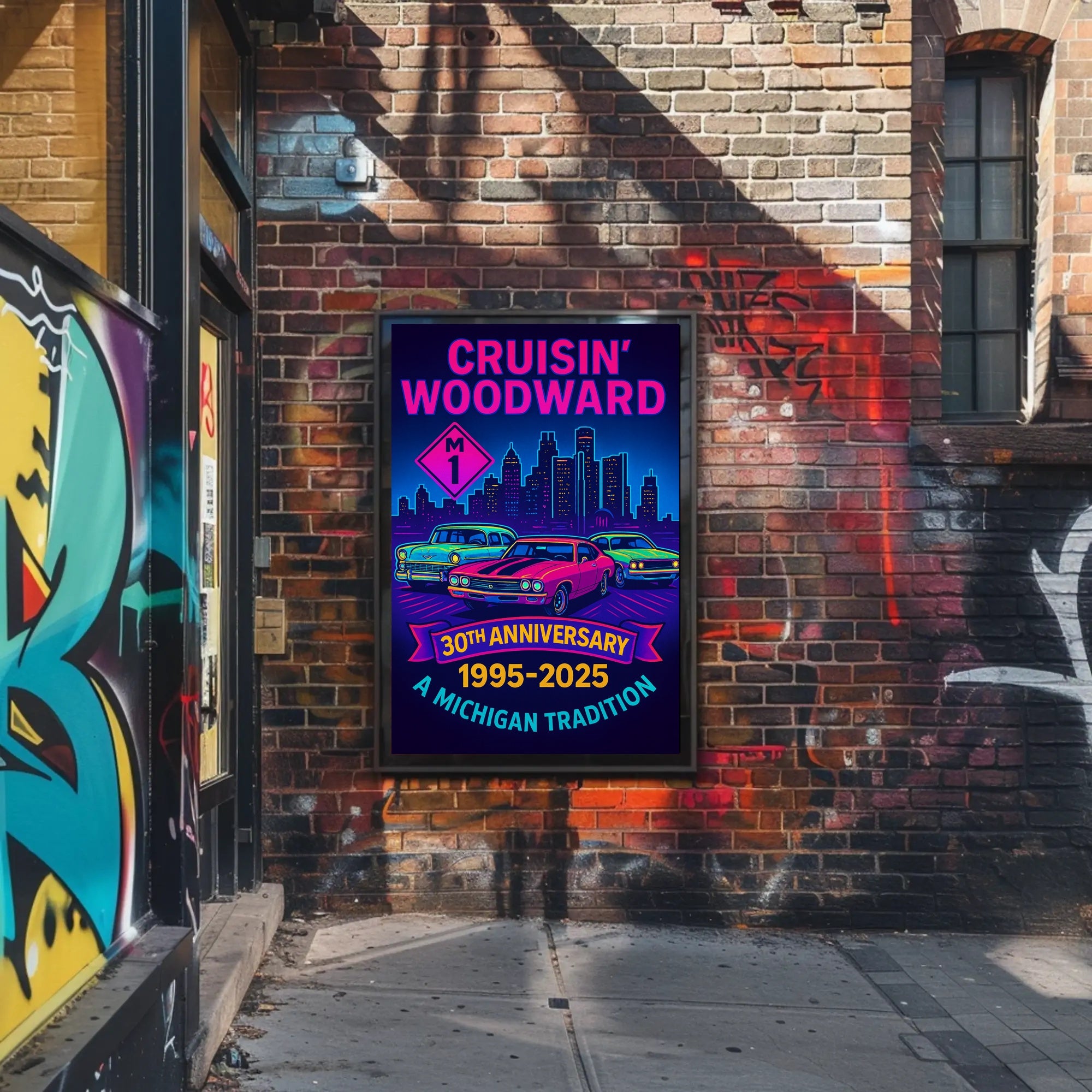 30th Anniversary Cruisin  Woodward Neon Pop Culture Poster