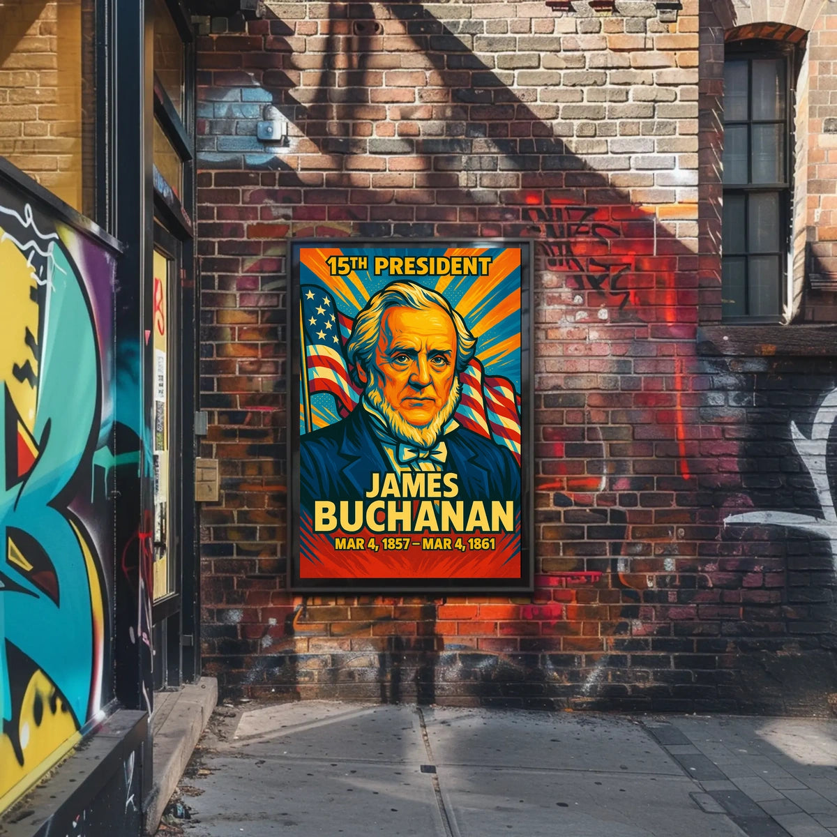 James Buchanan 15th President of the United States Colorful Comic Book Style Poster