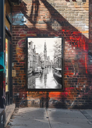Amsterdam Canal Scene Vintage Illustration Travel Poster