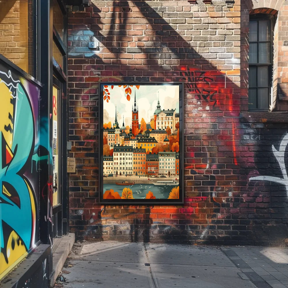 European Cityscape Poster: Stockholm Autumn Waterfront Scene