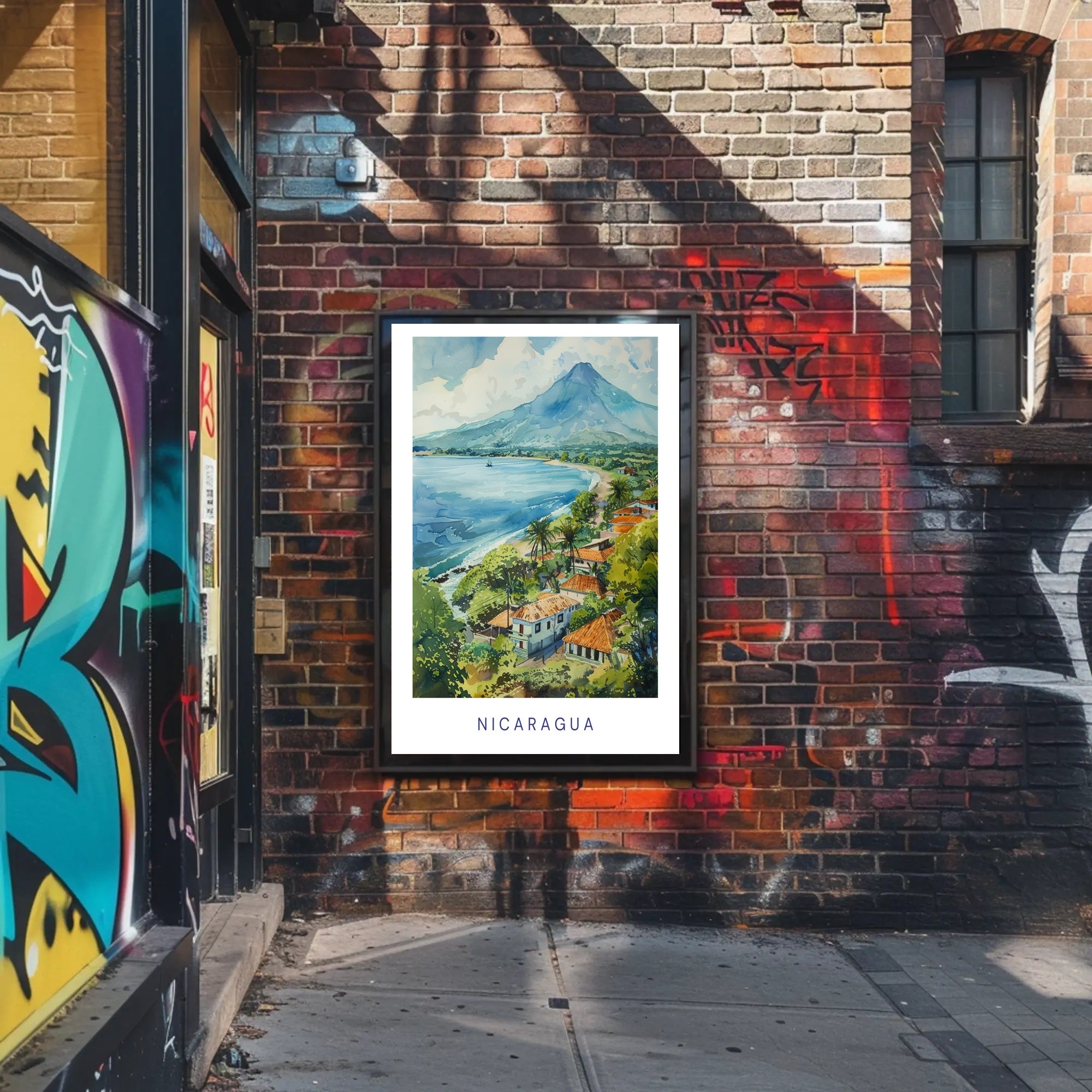 Nicaraguan Coastal Village Scene: Vibrant Travel Poster PosterGoat