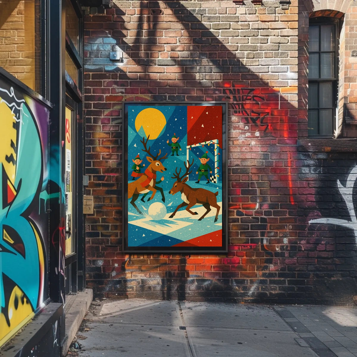 Whimsical Reindeer Soccer Christmas Poster Vintage Style