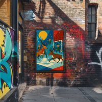 Whimsical Reindeer Soccer Christmas Poster Vintage Style