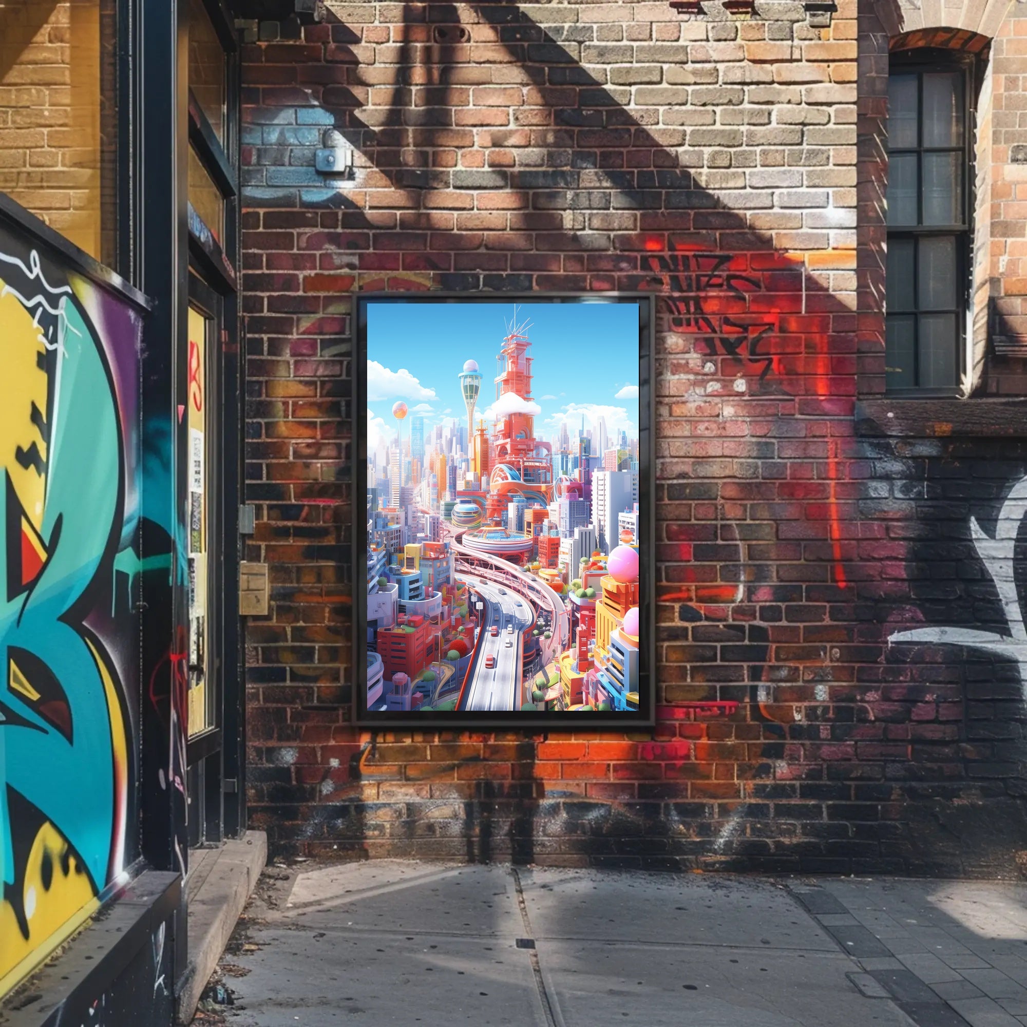 Vibrant Cityscape Design in Futuristic Sci-Fi Poster