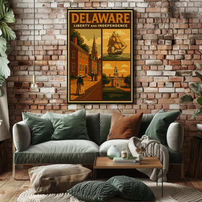 Delaware Liberty Historic Street Ship Travel Poster