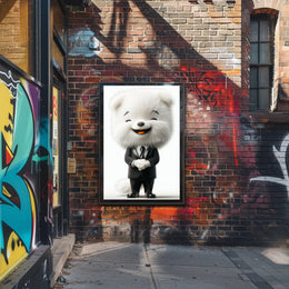 Elegant Anthropomorphic Dog Cartoon in Formal Suit Poster PosterGoat