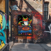Colorful Frog DJ Vibes in Psychedelic Abstract Poster