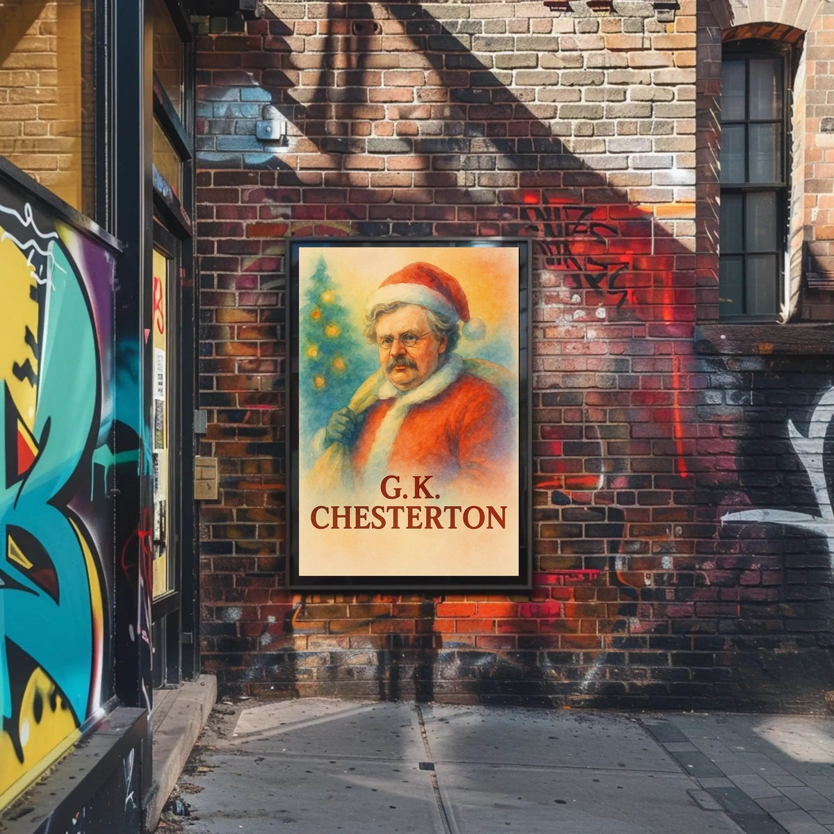 Santa Meets Literature: A Whimsical Cultural Heritage Poster