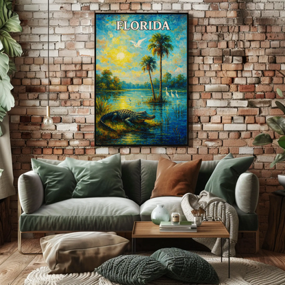 Florida Everglades Alligator Palms Wildlife Nature Poster