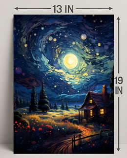 Starry Night Cottage Poster