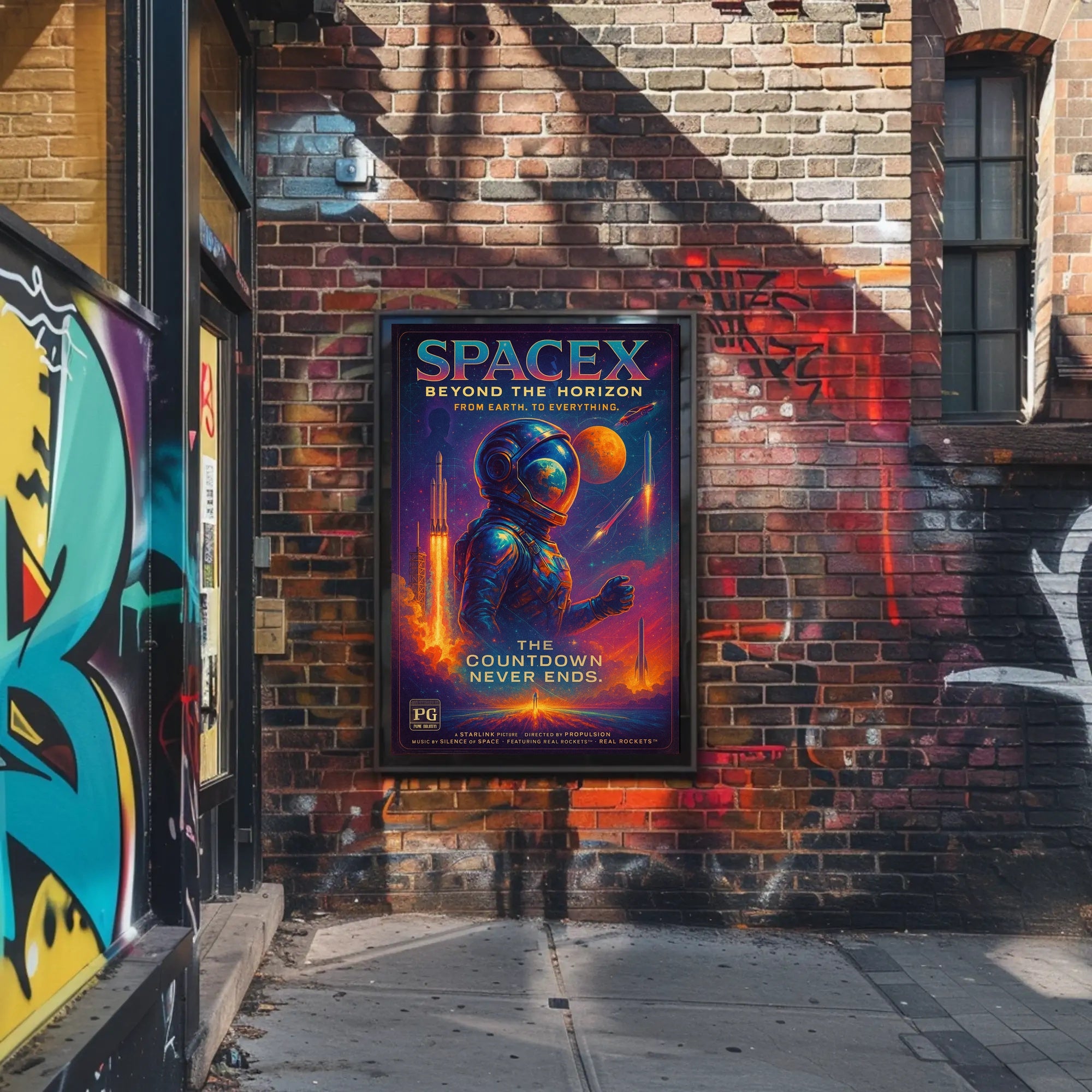 SpaceX Rocket Launch Vibrant Futuristic Sci-Fi Poster