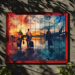 Airport Sunset Travelers: Abstract Watercolor Art Poster