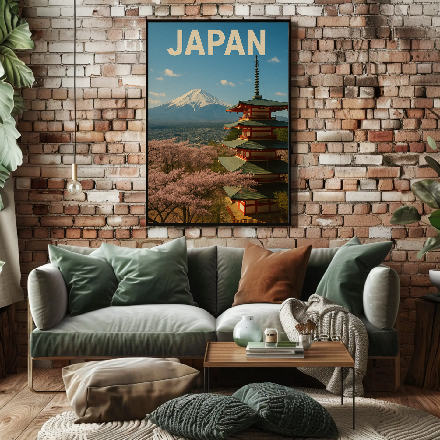 Japan Mount Fuji Pagoda Sakura Vintage Travel Poster