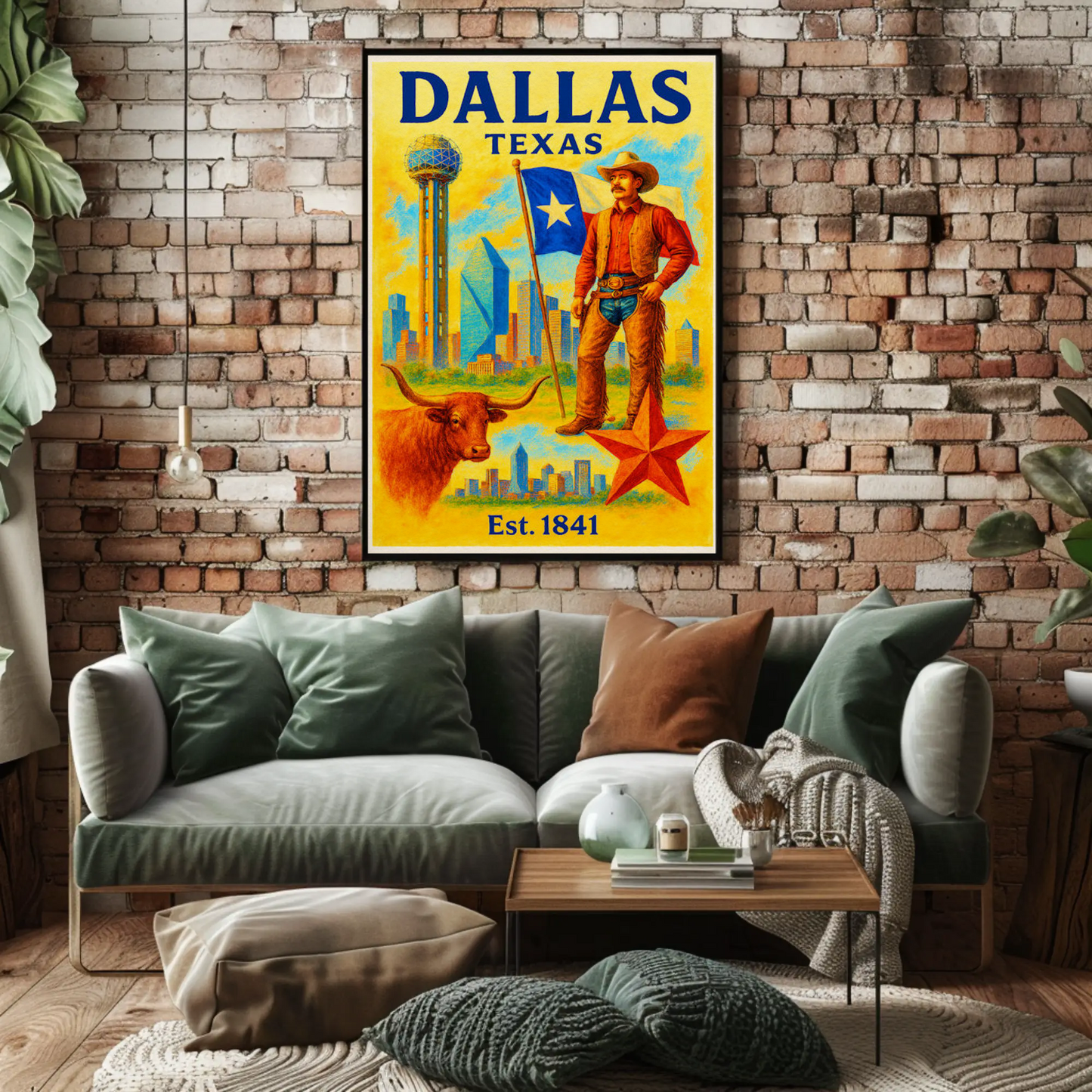 Dallas Texas Cowboy Skyline Star Travel Poster