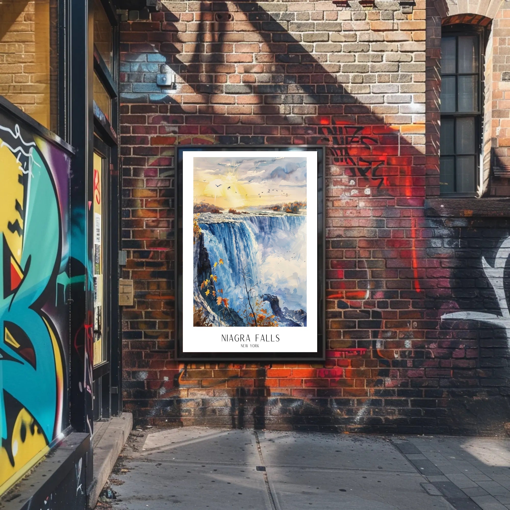 Niagara Falls New York Watercolor Scenic Travel Poster PosterGoat