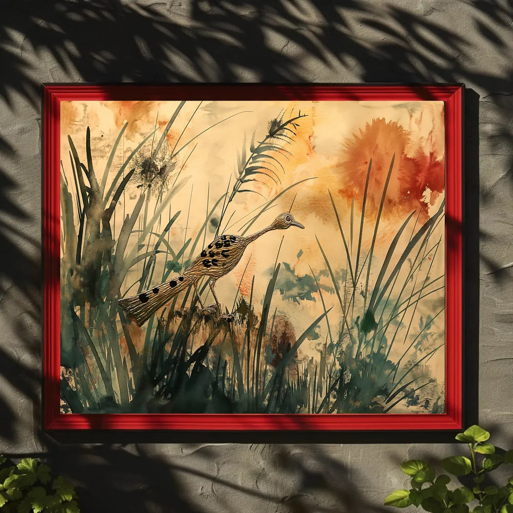 Roadrunner in Serene Watercolor Landscape Poster