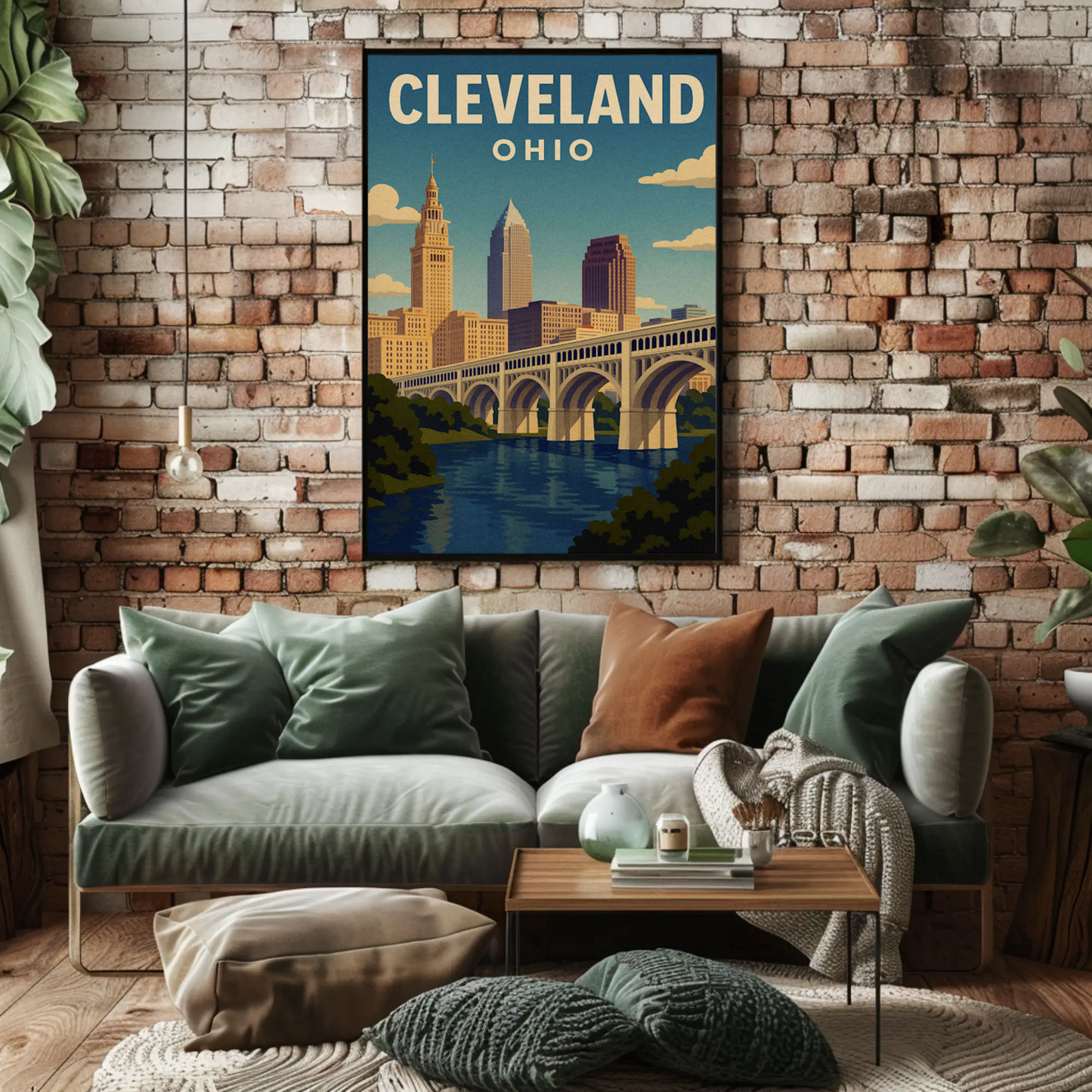 Cleveland Ohio Downtown Skyline Cuyahoga River Travel Poster