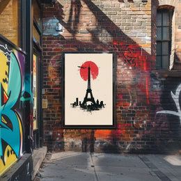 The poster features a stylized depiction of the Eiffel Tower in silhouette against Travel Poster
