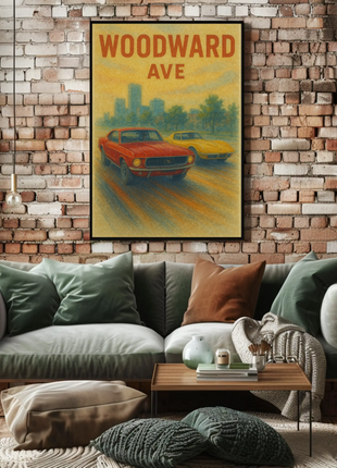 Woodward Avenue Classic Cars Detroit Vintage Travel Poster