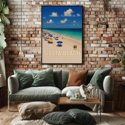 Siesta Beach Florida Umbrellas Blue Ocean Poster Poster