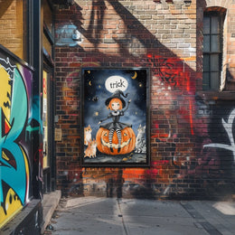 Young Witch Halloween Cartoonish Playful Whimsical Poster
