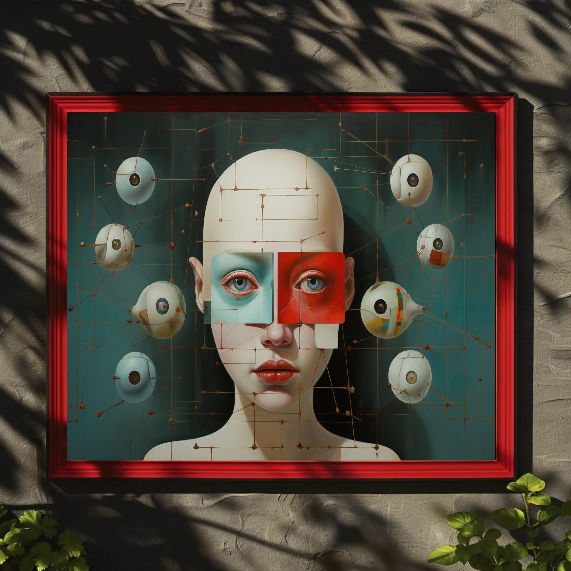 Surreal Bald-Faced Geometric Art Poster Futuristic Sci-Fi Poster