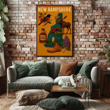 New Hampshire Icons Moose Maple Syrup Nature Pride Travel Poster Travel Poster