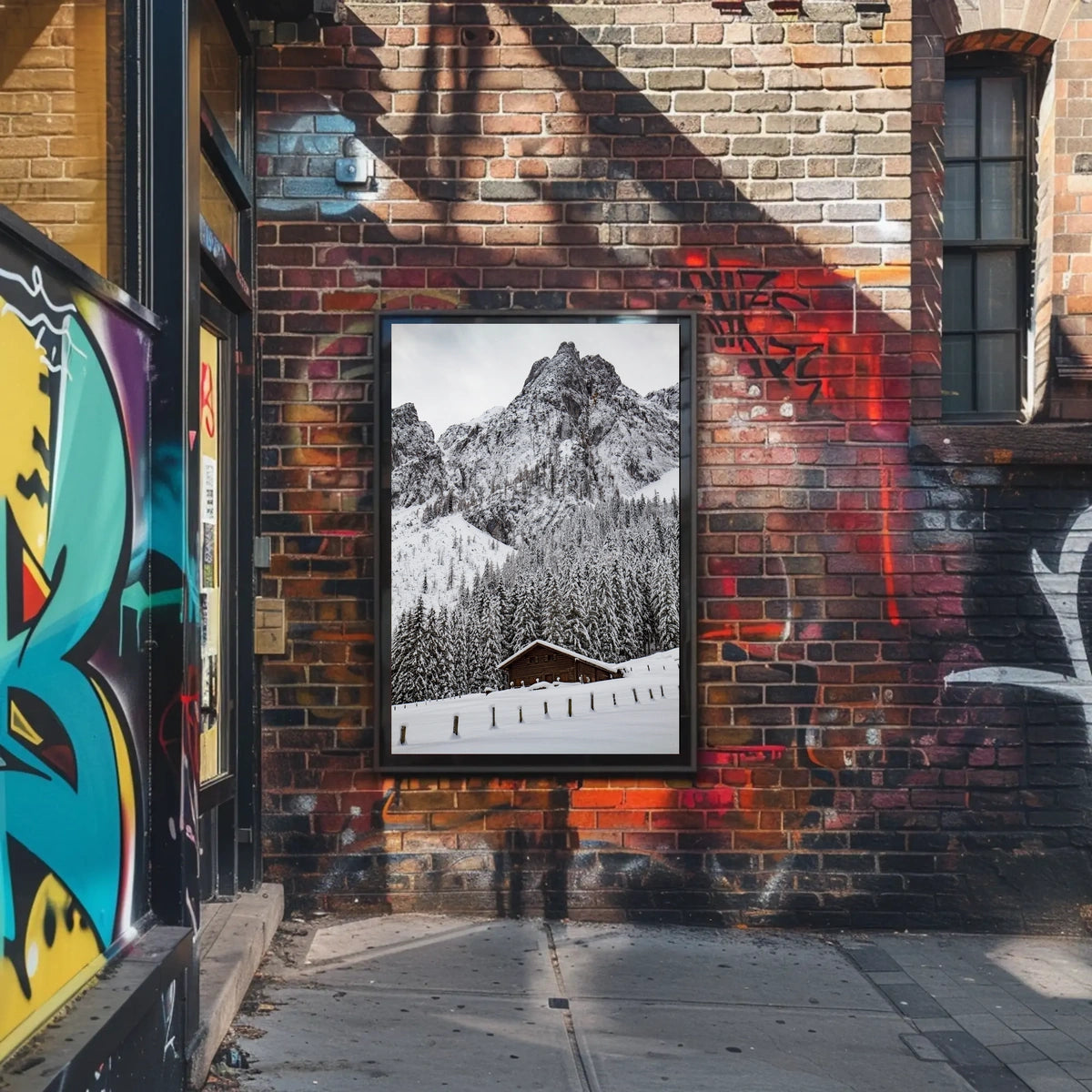 Serene Alpine Cabin in Winter Wonderland National Park Poster
