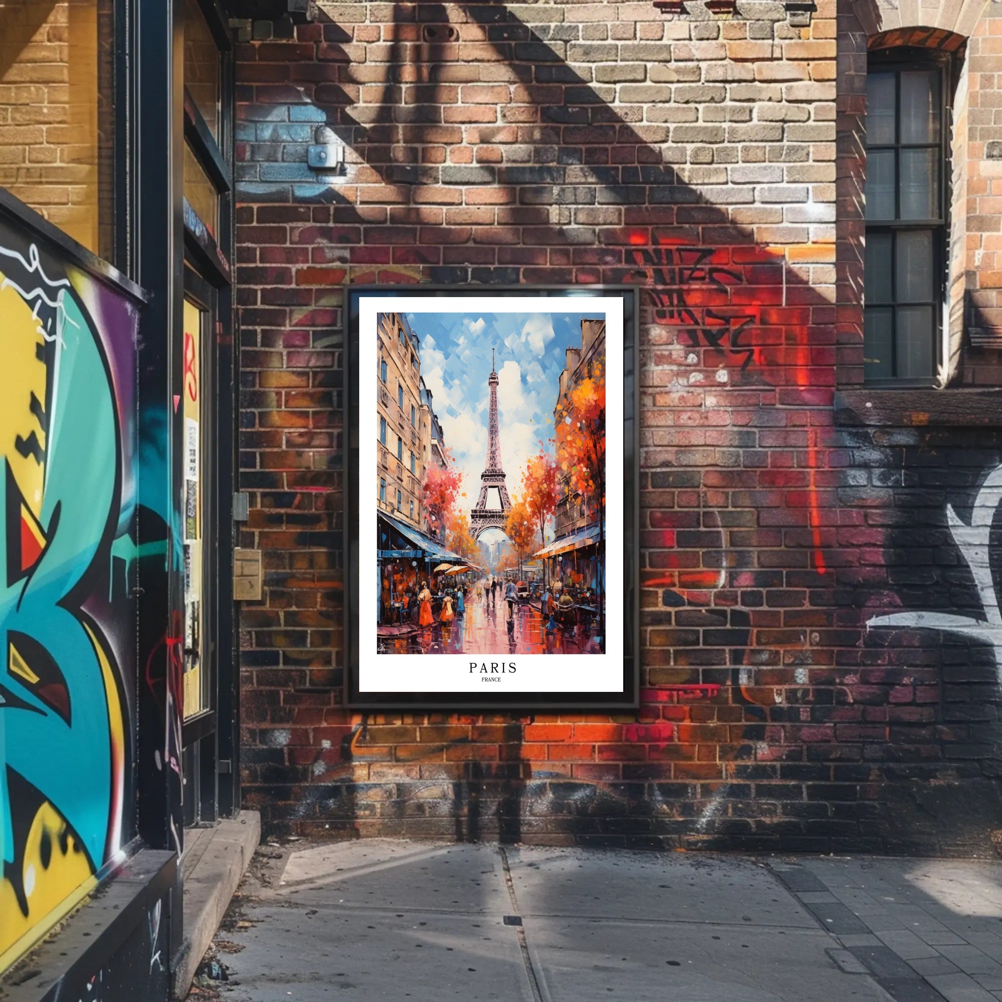 Eiffel Tower Paris Street Scene Romantic Urban Cityscape Poster PosterGoat