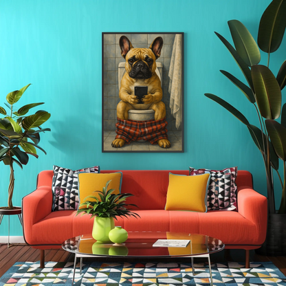 French Bulldog Pooping Vintage Poster