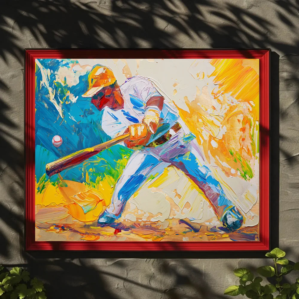 Dynamic Baseball Swing: Vibrant Abstract Sports Art Poster