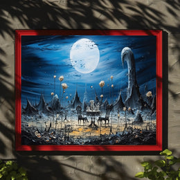 Surreal Dreamscape with Moonlit Tea Set Fantasy Poster
